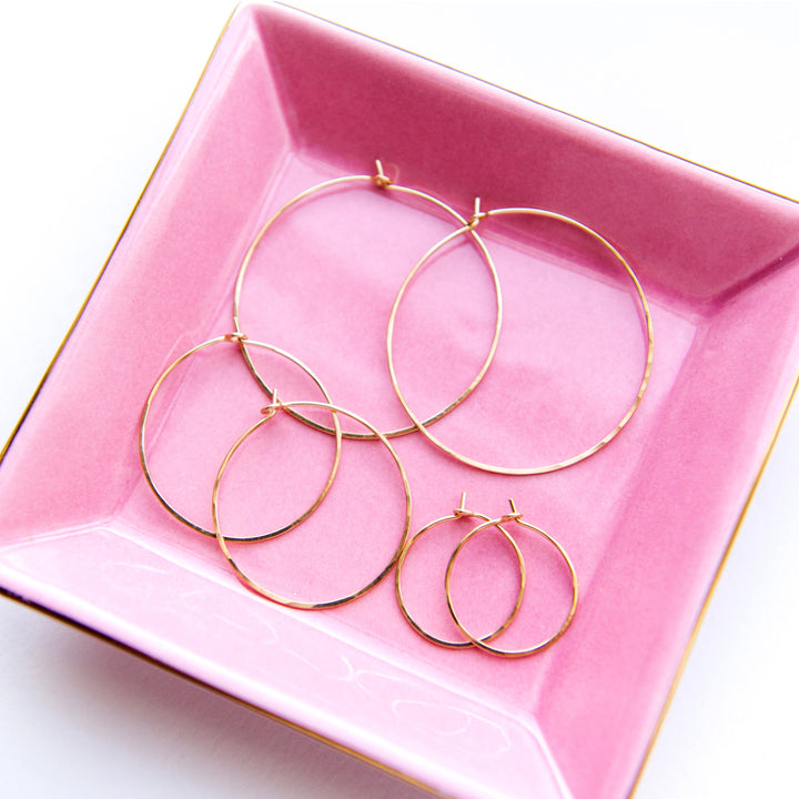 Dainty hammered hoop earrings in sterling silver or 14k gold filled