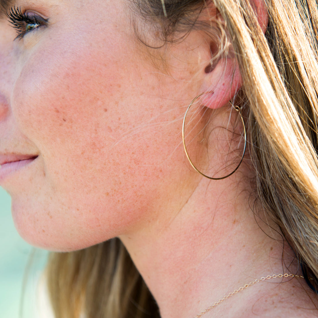 Dainty hammered hoop earrings in sterling silver or 14k gold filled