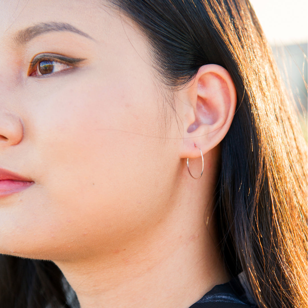 Dainty hammered hoop earrings in sterling silver or 14k gold filled