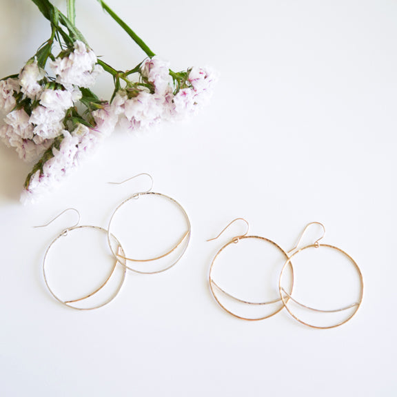 Mixed metal large circle earrings in sterling silver or 14k gold filled by Blossom and Shine