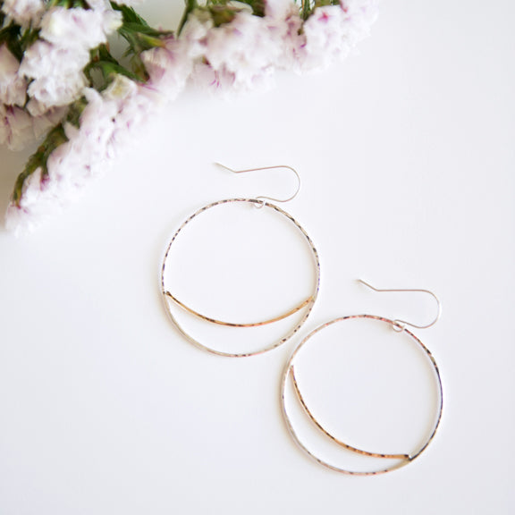 Mixed metal large circle earrings in sterling silver or 14k gold filled by Blossom and Shine