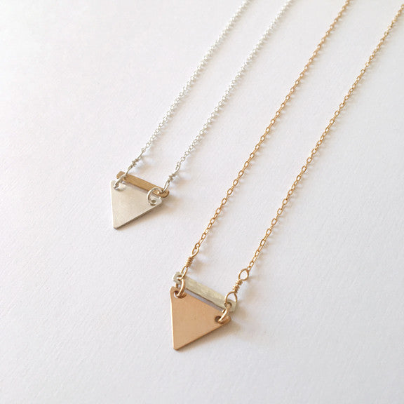 Mixed metal little triangle necklace in sterling silver or 14k gold filled by Blossom and Shine