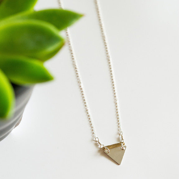 Mixed metal little triangle necklace in sterling silver or 14k gold filled by Blossom and Shine