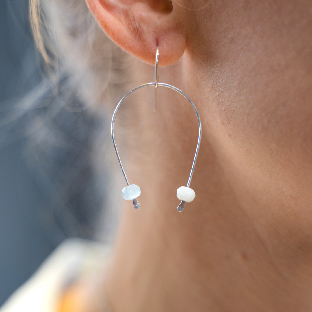 Moonrise arch earrings with morganite beads in sterling silver or 14k gold filled by Blossom and Shine