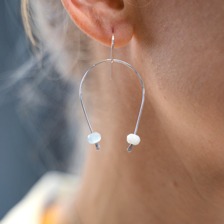 Moonrise arch earrings with morganite beads in sterling silver or 14k gold filled by Blossom and Shine