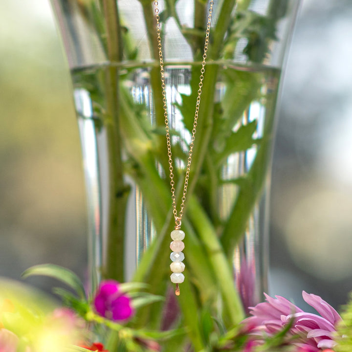 Moonrise drop necklace with morganite beads in sterling silver or 14k gold filled by Blossom and Shine