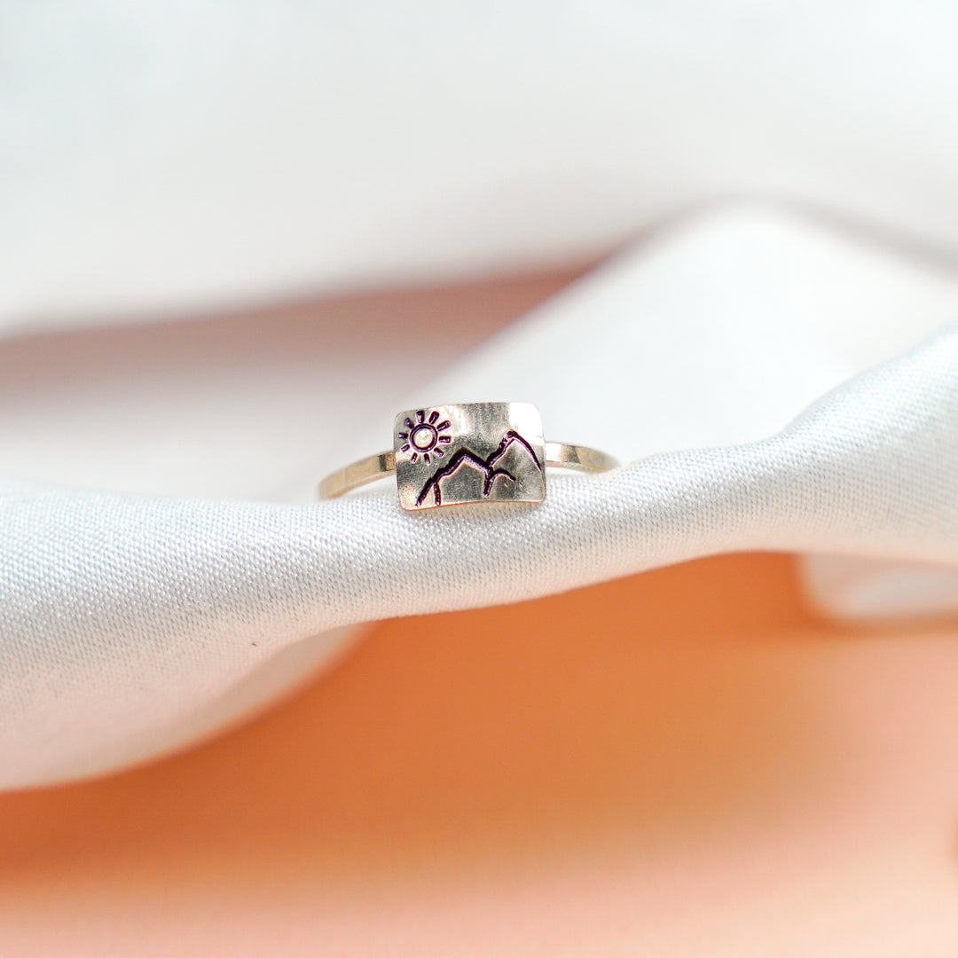 mountain and beach landscape rings in sterling silver or 14k gold filled