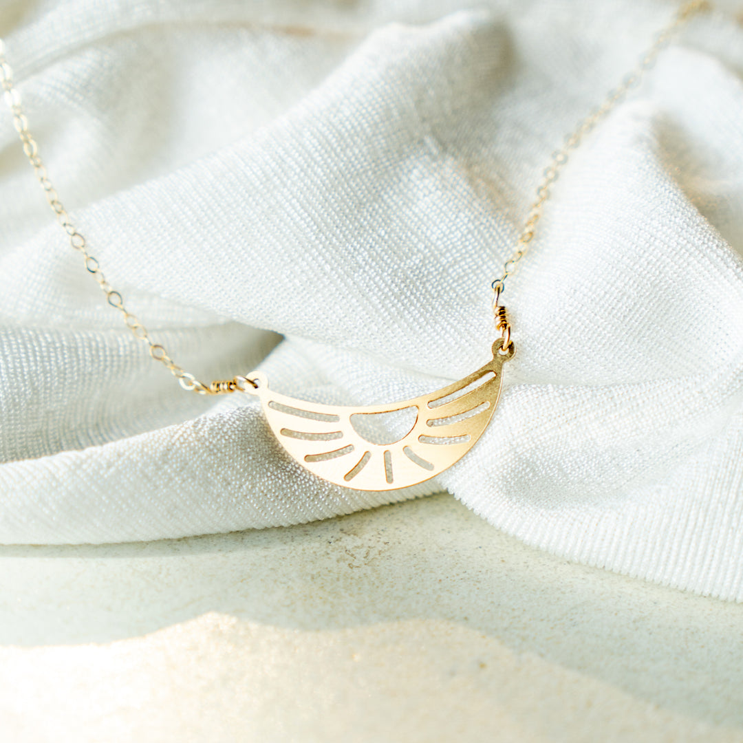 Oasis crescent sunrise necklace in sterling silver or 14k gold filled