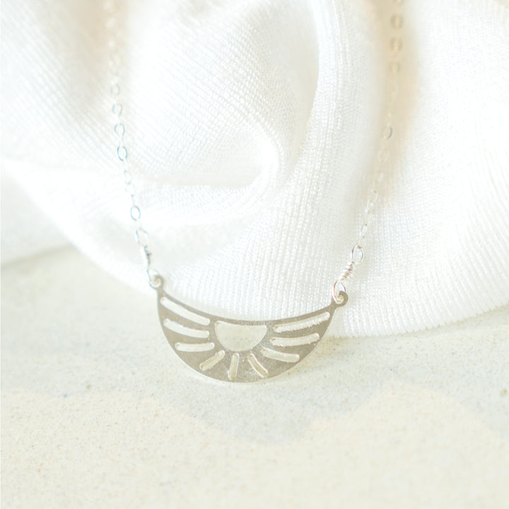 Oasis crescent sunrise necklace in sterling silver or 14k gold filled