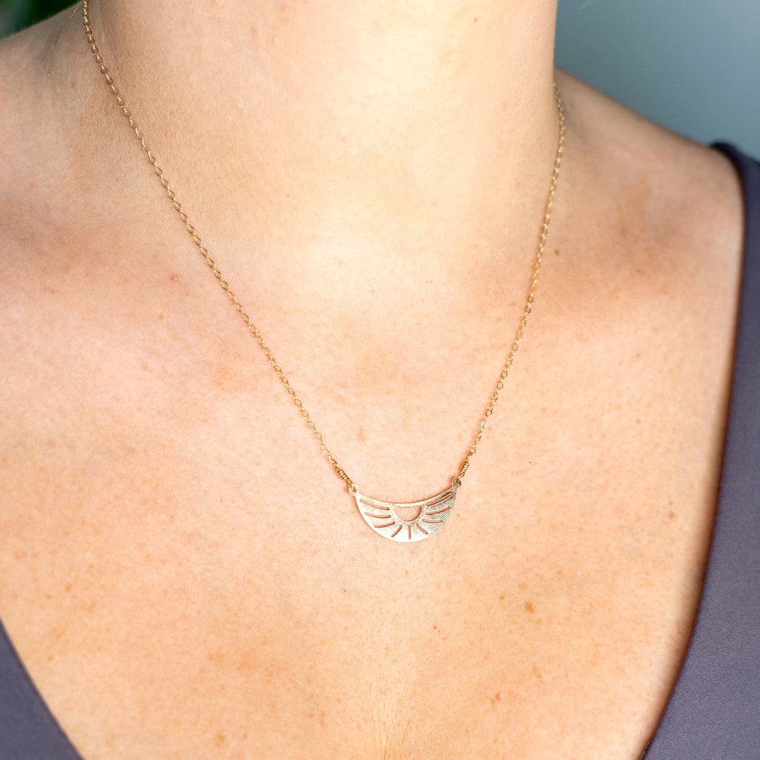 Oasis crescent sunrise necklace in sterling silver or 14k gold filled