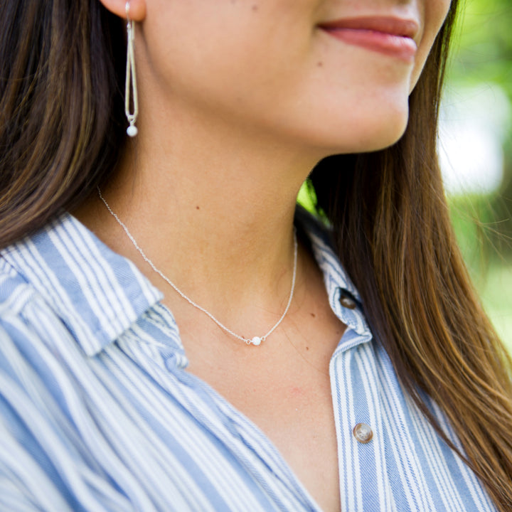 Opal bead dainty adjustable choker necklace in sterling silver or 14k gold filled by Blossom and Shine