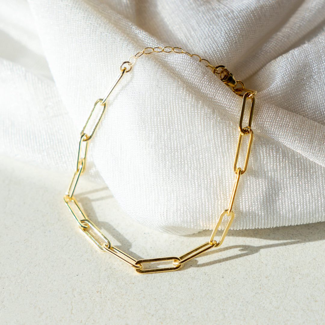 paper clip chain bracelet in sterling silver or 14k gold filled