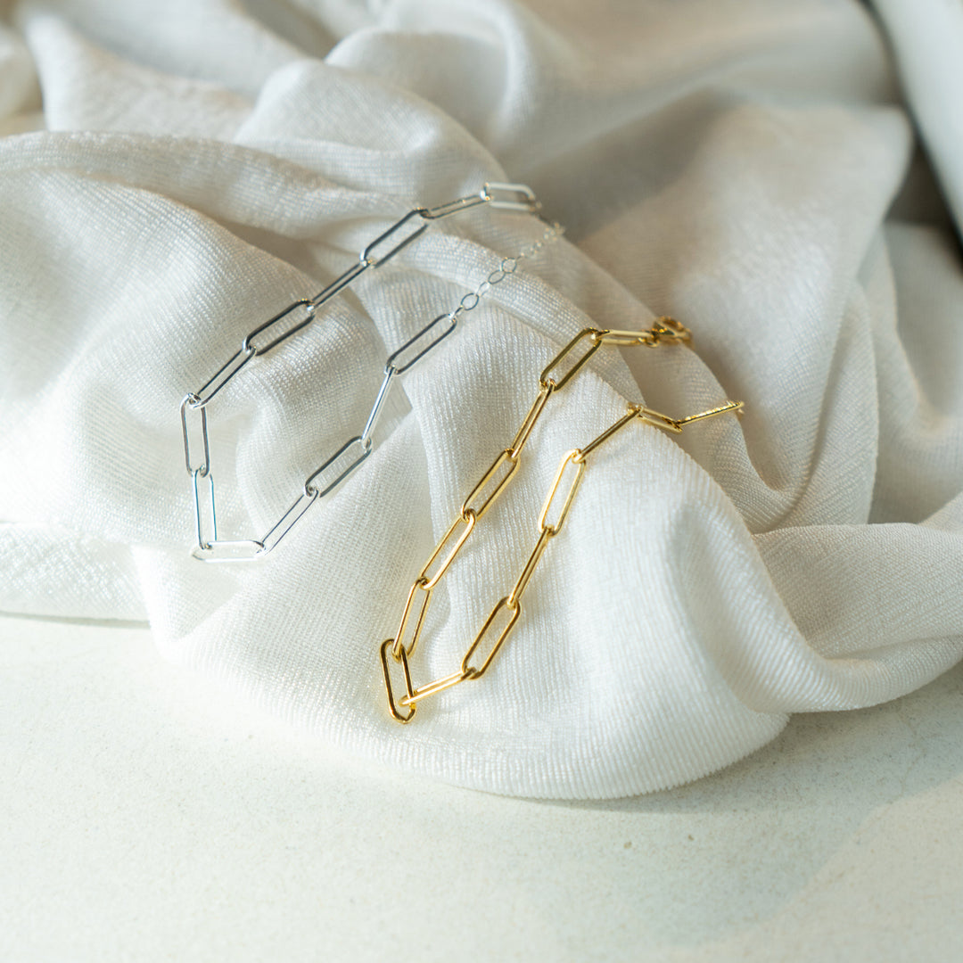 paper clip chain bracelet in sterling silver or 14k gold filled