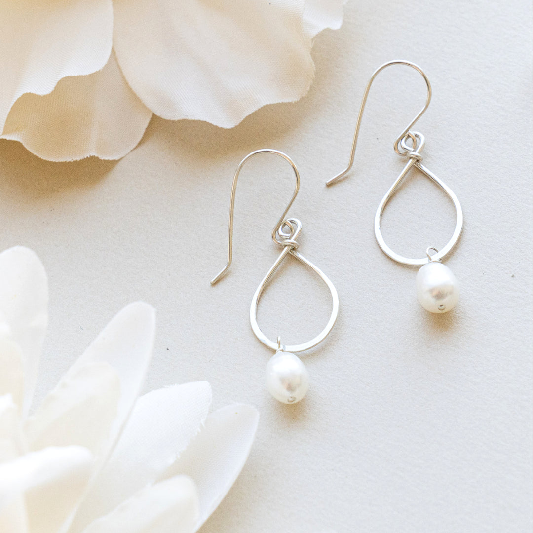 freshwater pearl teardrop earrings in sterling silver or 14k gold filled