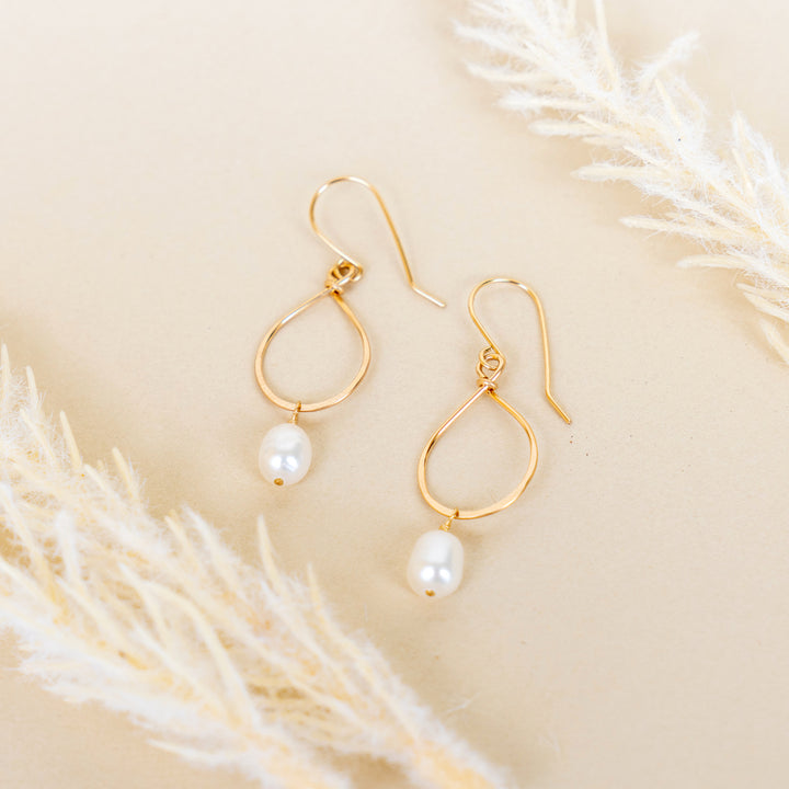 freshwater pearl teardrop earrings in sterling silver or 14k gold filled