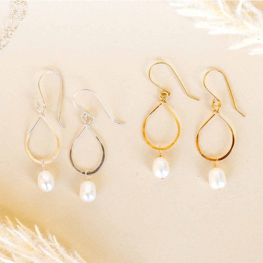 freshwater pearl teardrop earrings in sterling silver or 14k gold filled