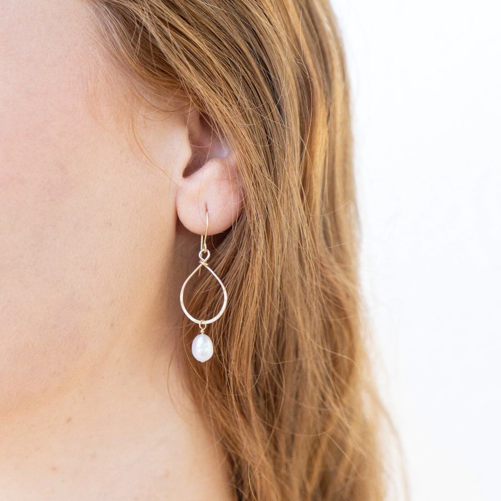 freshwater pearl teardrop earrings in sterling silver or 14k gold filled