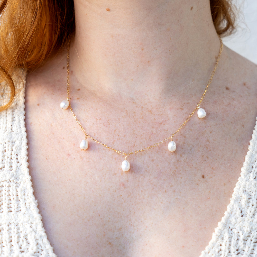 freshwater pearl necklace in sterling silver or 14k gold filled