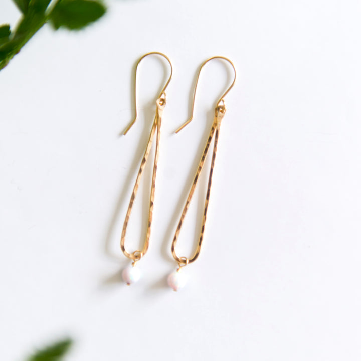 Opal bead dainty raindrop earrings in sterling silver or 14k gold filled by Blossom and Shine