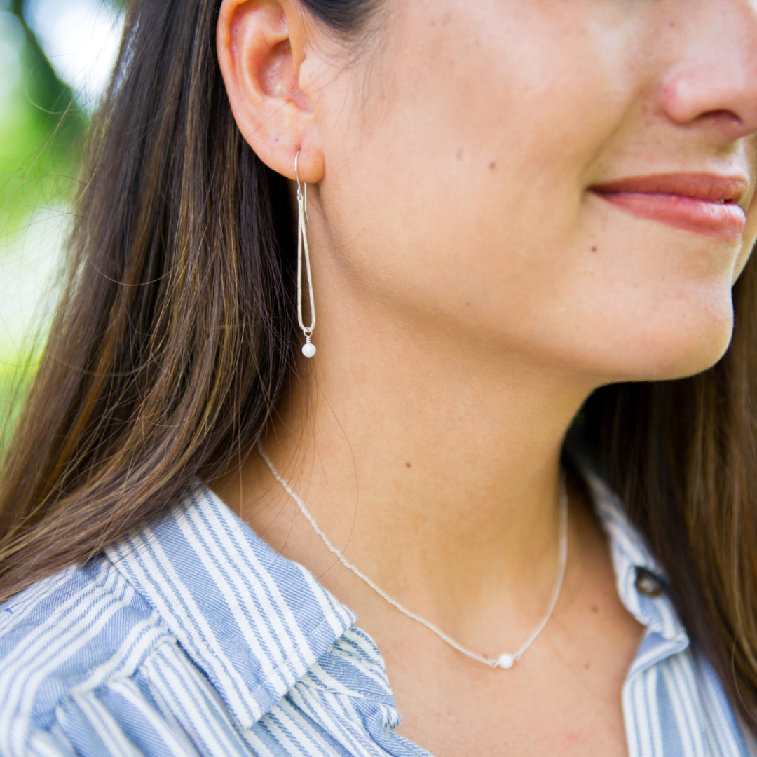 Opal bead dainty raindrop earrings in sterling silver or 14k gold filled by Blossom and Shine