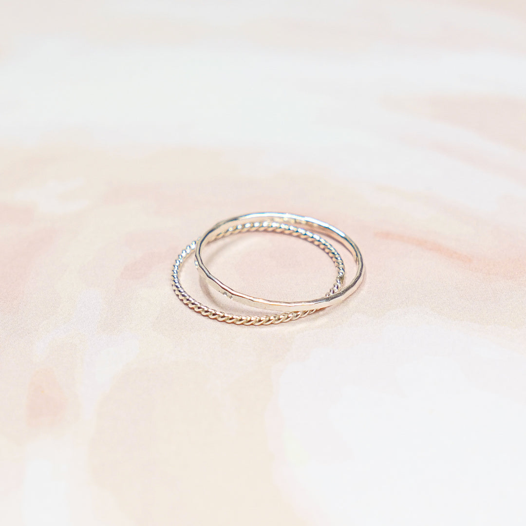 Stacking ring set hammered and twisted rings in sterling silver or 14k gold filled