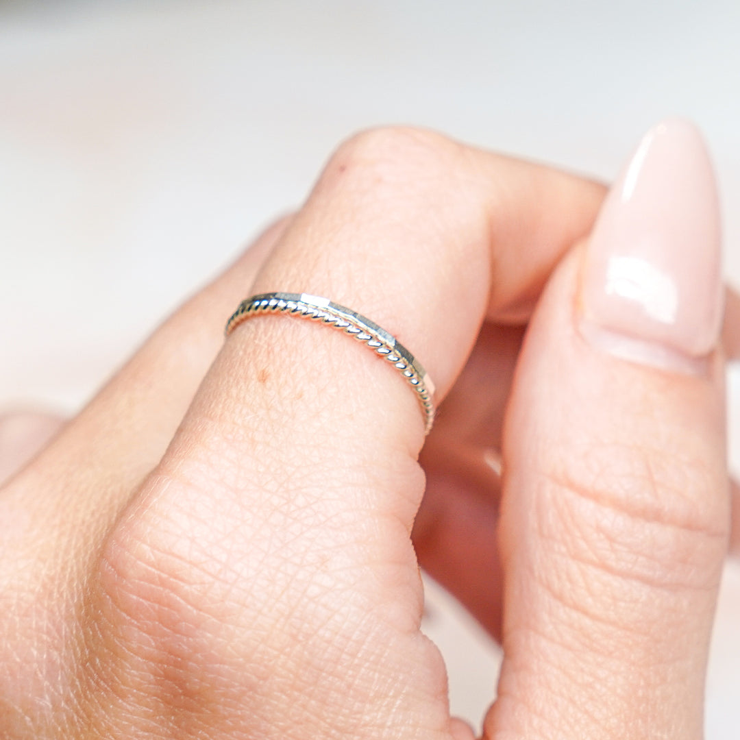 Stacking ring set hammered and twisted rings in sterling silver or 14k gold filled