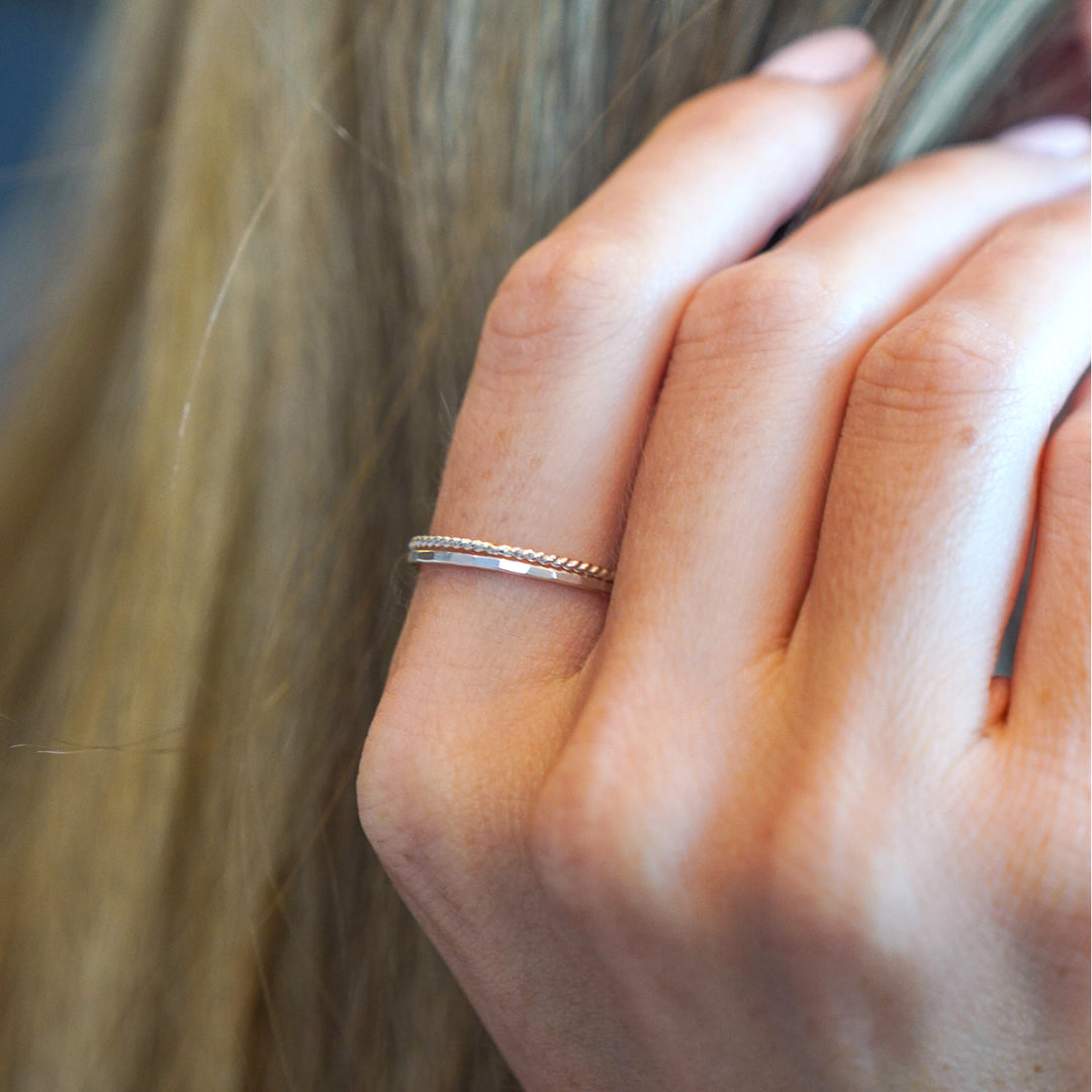 Stacking ring set hammered and twisted rings in sterling silver or 14k gold filled