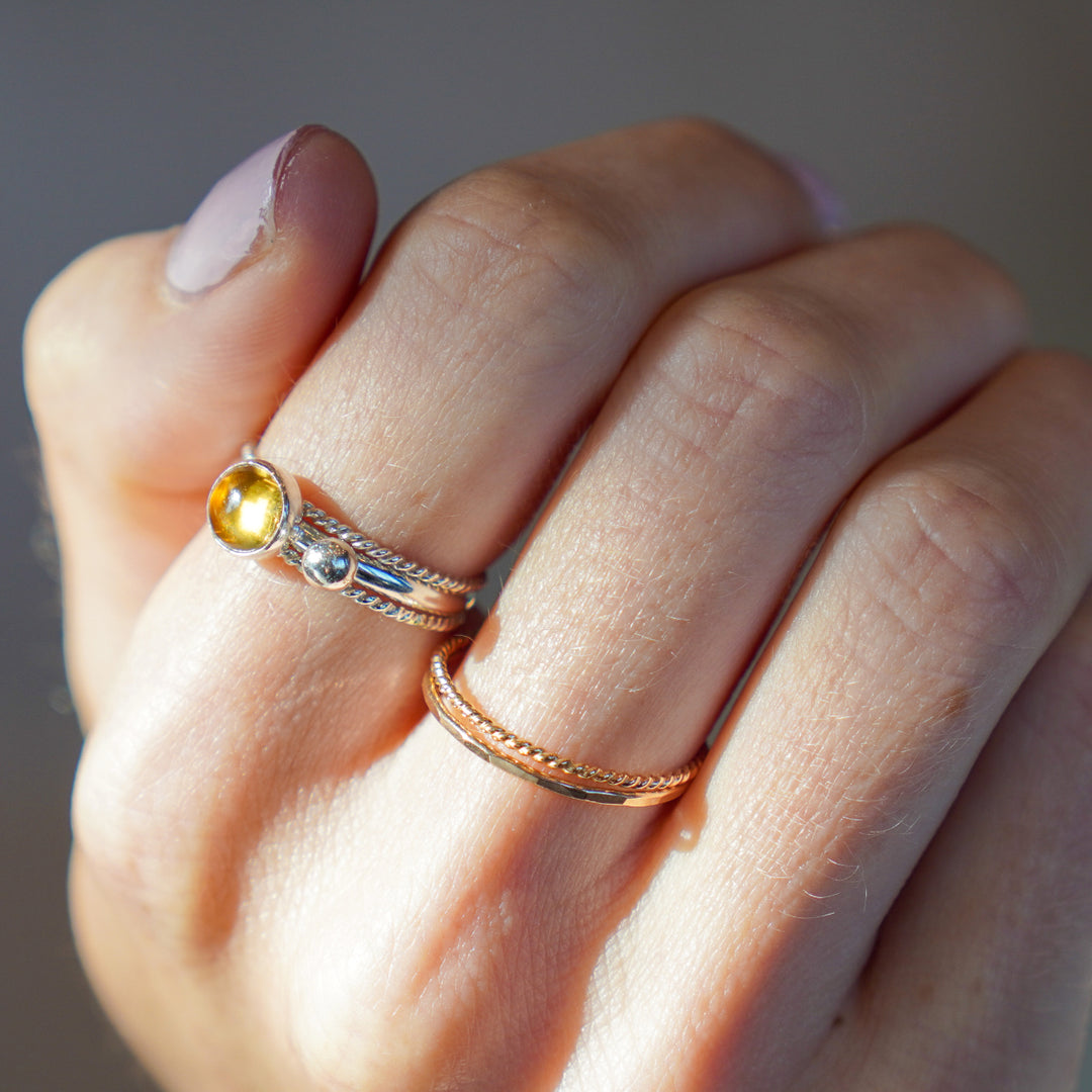 Gemstone stacking ring set with two twisted rings in sterling silver