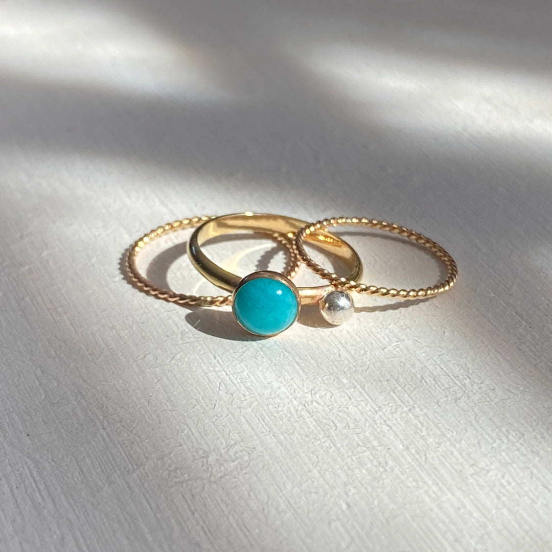 Gemstone stacking ring set with two twisted rings in 14k gold filled