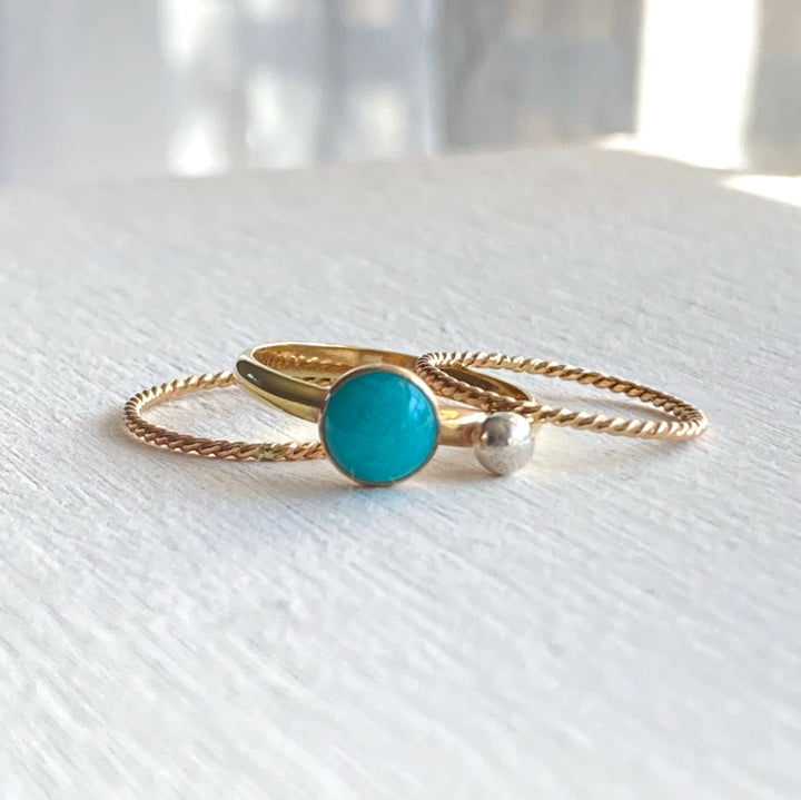 Gemstone stacking ring set with two twisted rings in 14k gold filled