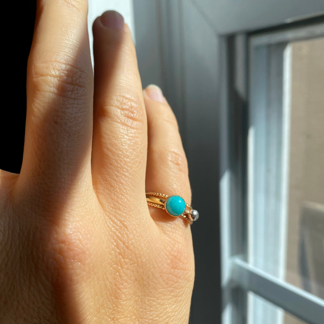 Gemstone stacking ring set with two twisted rings in 14k gold filled