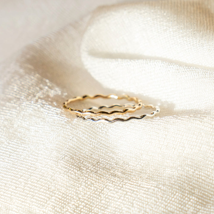 squiggle wavy stacking rings in sterling silver or 14k gold filled