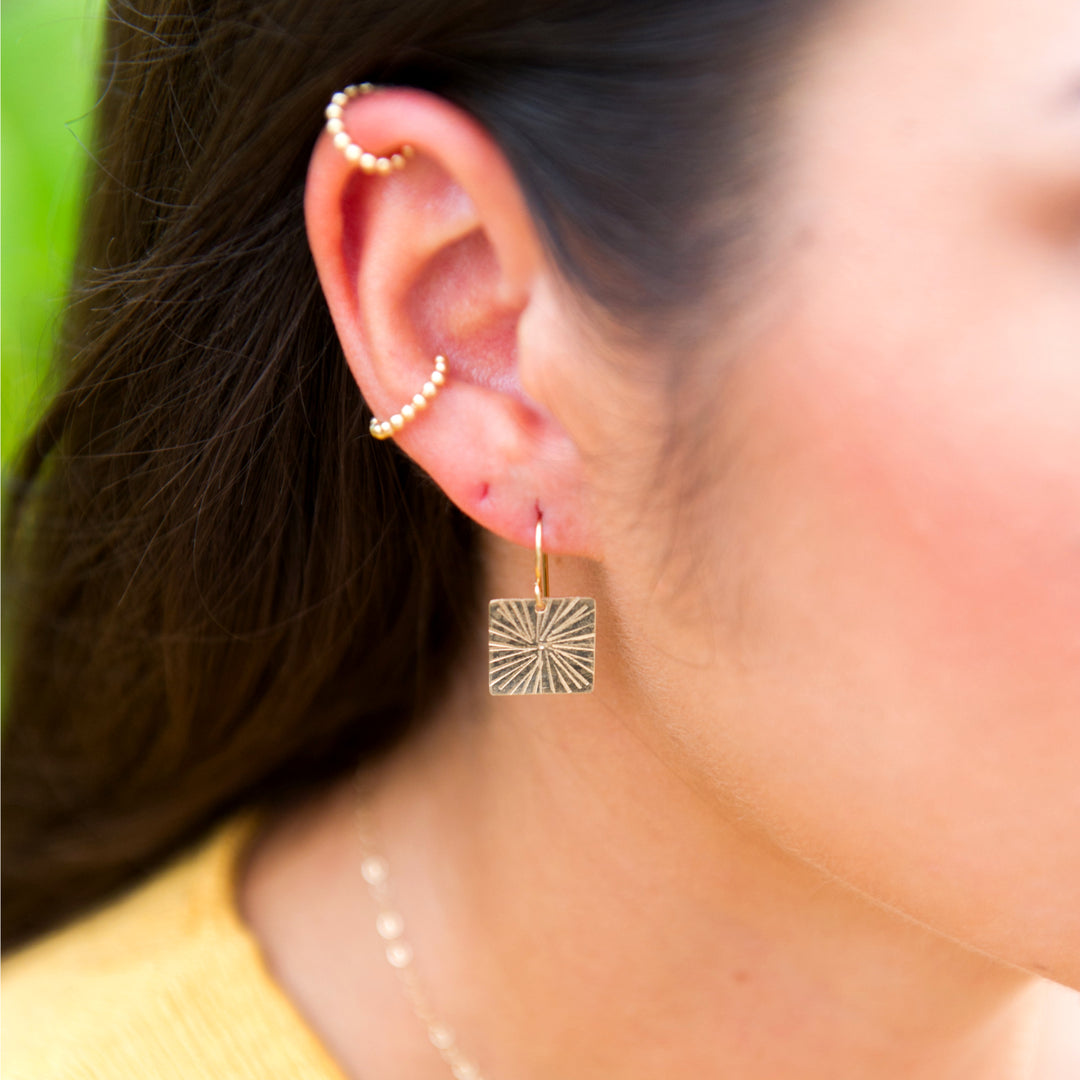 star burst square earrings in sterling silver or 14k gold filled by Blossom and Shine