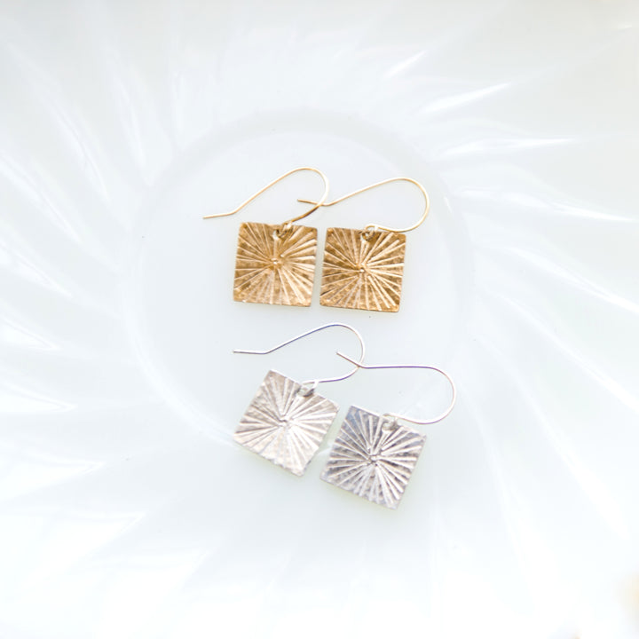 star burst square earrings in sterling silver or 14k gold filled by Blossom and Shine