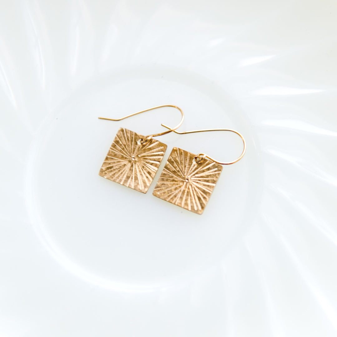 star burst square earrings in sterling silver or 14k gold filled by Blossom and Shine