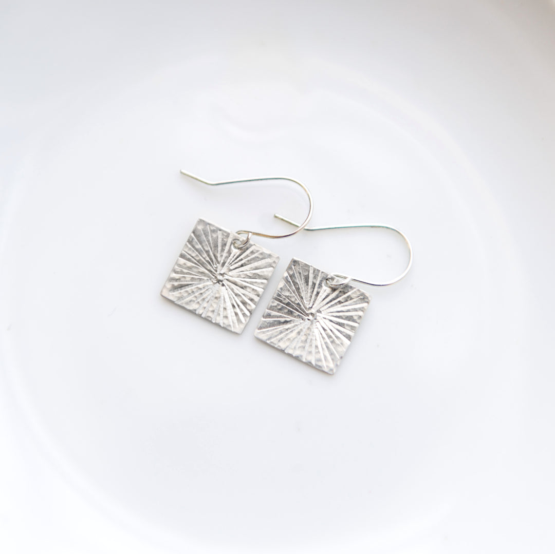 star burst square earrings in sterling silver or 14k gold filled by Blossom and Shine