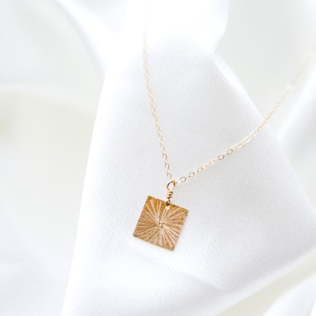 Star burst square necklace in sterling silver or 14k gold filled by Blossom and Shine