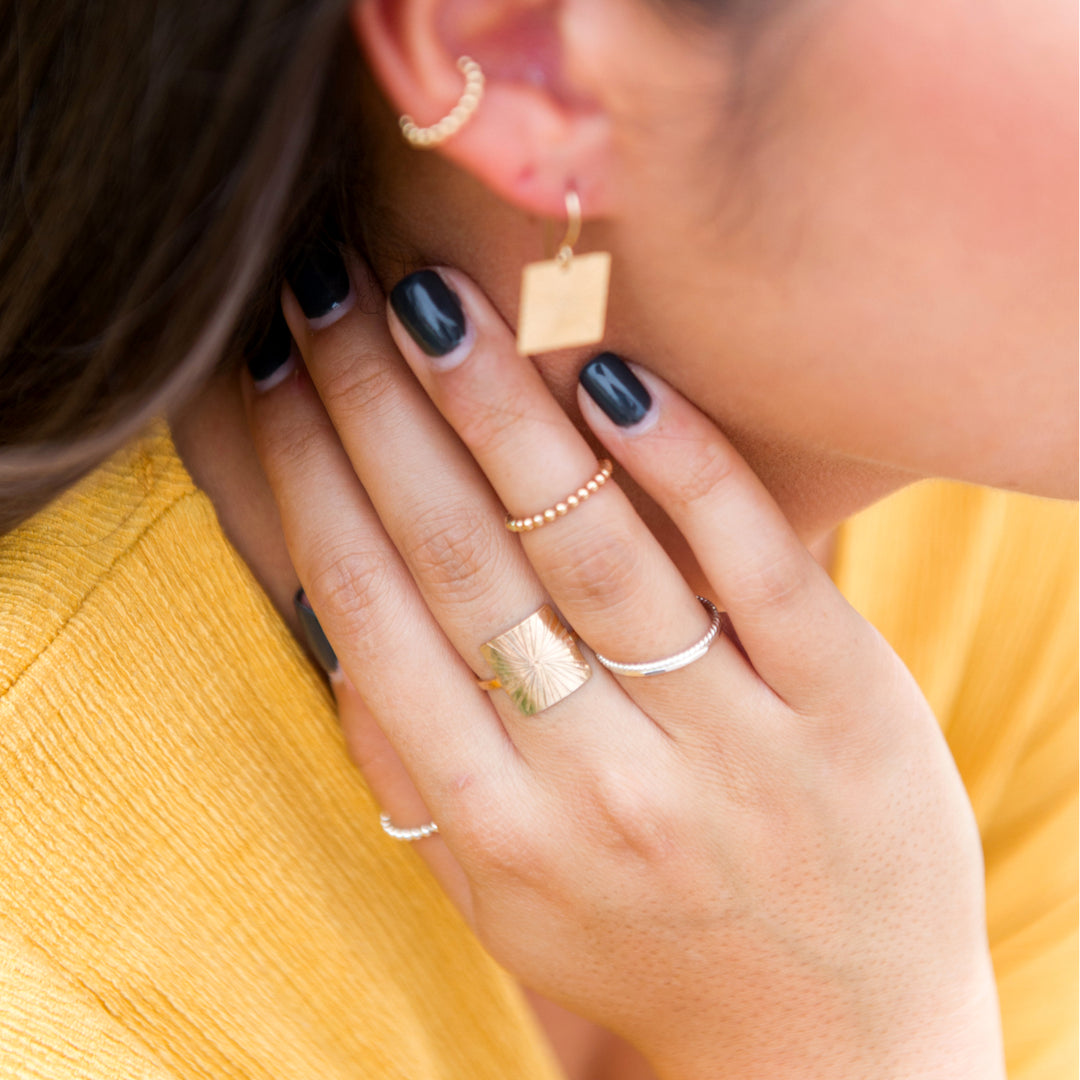 star burst square ring in sterling silver or 14k gold filled by Blossom and Shine