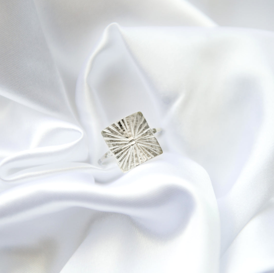 star burst square ring in sterling silver or 14k gold filled by Blossom and Shine