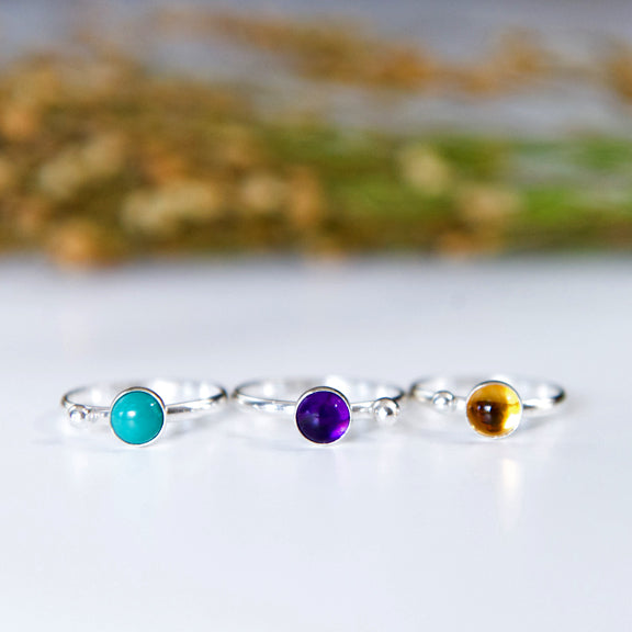 Stone dot ring in sterling silver with onyx turquoise rainbow moostone amethyst citrine amazonite by Blossom and Shine