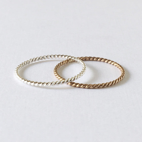 Twisted wire stacking ring in sterling silver or 14k gold filled by Blossom and Shine