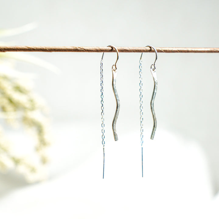 Hammered wave therader earrings in sterling silver or 14k gold filled by Blossom and Shine